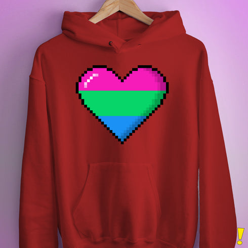 Polysexual Pride 8-Bit Pixel Heart Hoodie - Red